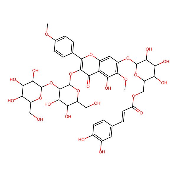 2D Structure of [(2R,3S,4S,5R,6S)-6-[3-[(2S,3R,4S,5S,6R)-4,5-dihydroxy-6-(hydroxymethyl)-3-[(2S,3R,4S,5S,6R)-3,4,5-trihydroxy-6-(hydroxymethyl)oxan-2-yl]oxyoxan-2-yl]oxy-5-hydroxy-6-methoxy-2-(4-methoxyphenyl)-4-oxochromen-7-yl]oxy-3,4,5-trihydroxyoxan-2-yl]methyl (E)-3-(3,4-dihydroxyphenyl)prop-2-enoate
