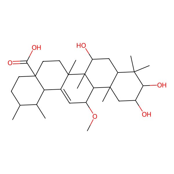 2D Structure of (1S,2R,4aS,6aR,6aR,6bR,7S,8aR,10R,11R,12aS,13R,14bS)-7,10,11-trihydroxy-13-methoxy-1,2,6a,6b,9,9,12a-heptamethyl-2,3,4,5,6,6a,7,8,8a,10,11,12,13,14b-tetradecahydro-1H-picene-4a-carboxylic acid 2D Structure of (1S,2R,4aS,6aR,6aR,6bR,7S,8aR,10R,11R,12aS,13R,14bS)-7,10,11-trihydroxy-13-methoxy-1,2,6a,6b,9,9,12a-heptamethyl-2,3,4,5,6,6a,7,8,8a,10,11,12,13,14b-tetradecahydro-1H-picene-4a-carboxylic acid