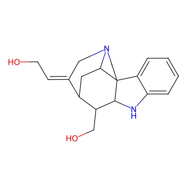 2D Structure of (2Z)-2-[(1S,9S,10S,11R,17S)-10-(hydroxymethyl)-8,14-diazapentacyclo[9.5.2.01,9.02,7.014,17]octadeca-2,4,6-trien-12-ylidene]ethanol
