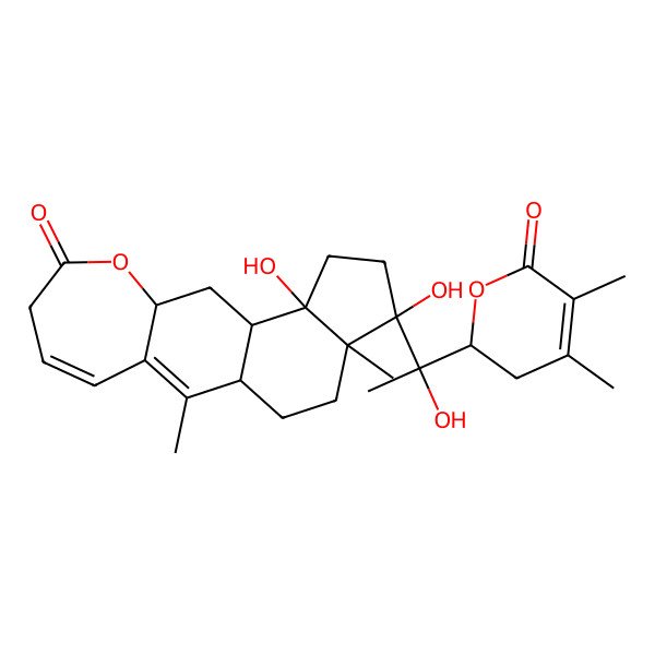 2D Structure of 15-[1-(4,5-Dimethyl-6-oxo-2,3-dihydropyran-2-yl)-1-hydroxyethyl]-12,15-dihydroxy-2,16-dimethyl-8-oxatetracyclo[9.7.0.03,9.012,16]octadeca-2,4-dien-7-one