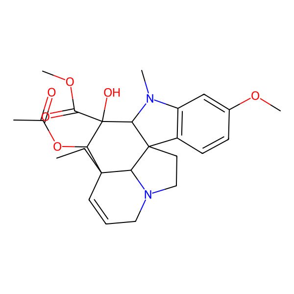 2D Structure of methyl (1R,9S,10S,11R,12R,19R)-11-acetyloxy-12-ethyl-10-hydroxy-5-methoxy-8-methyl-8,16-diazapentacyclo[10.6.1.01,9.02,7.016,19]nonadeca-2(7),3,5,13-tetraene-10-carboxylate