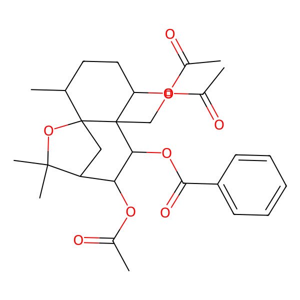2D Structure of [(1S,2R,5S,6S,7S,8R,9S)-5,8-diacetyloxy-6-(acetyloxymethyl)-2,10,10-trimethyl-11-oxatricyclo[7.2.1.01,6]dodecan-7-yl] benzoate