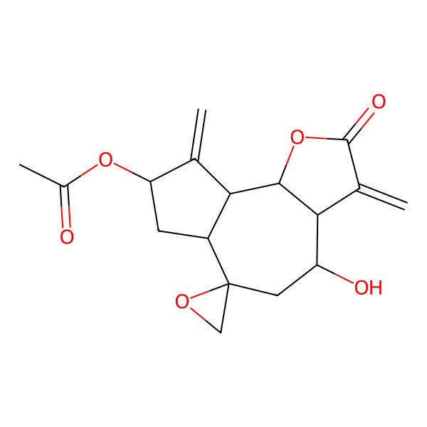 2D Structure of [(3aR,4S,6S,6aR,8S,9aR,9bR)-4-hydroxy-3,9-dimethylidene-2-oxospiro[3a,4,5,6a,7,8,9a,9b-octahydroazuleno[4,5-b]furan-6,2'-oxirane]-8-yl] acetate
