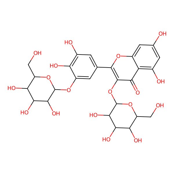 2D Structure of 2-(3,4-Dihydroxy-5-{[3,4,5-trihydroxy-6-(hydroxymethyl)oxan-2-yl]oxy}phenyl)-5,7-dihydroxy-3-{[3,4,5-trihydroxy-6-(hydroxymethyl)oxan-2-yl]oxy}-4H-chromen-4-one