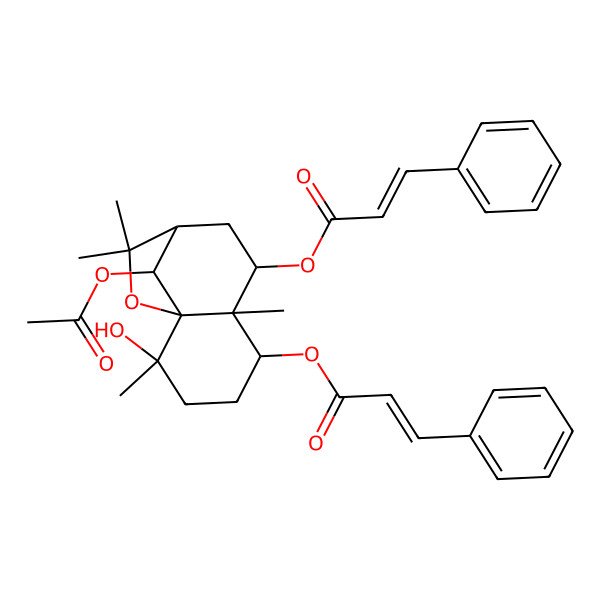2D Structure of [(1S,2S,5S,6S,7S,9R,12R)-12-acetyloxy-2-hydroxy-2,6,10,10-tetramethyl-7-[(E)-3-phenylprop-2-enoyl]oxy-11-oxatricyclo[7.2.1.01,6]dodecan-5-yl] (E)-3-phenylprop-2-enoate