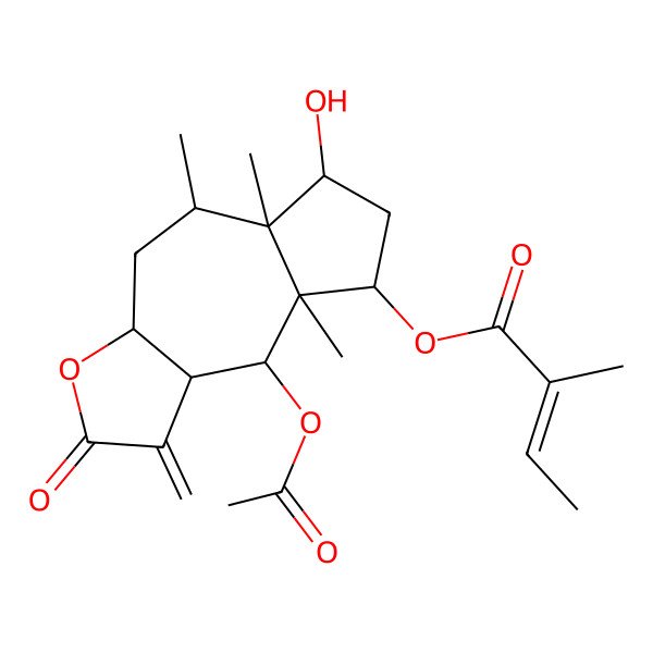 2D Structure of [(3aS,5R,5aS,6S,8R,8aS,9R,9aR)-9-acetyloxy-6-hydroxy-5,5a,8a-trimethyl-1-methylidene-2-oxo-3a,4,5,6,7,8,9,9a-octahydroazuleno[6,7-b]furan-8-yl] (Z)-2-methylbut-2-enoate