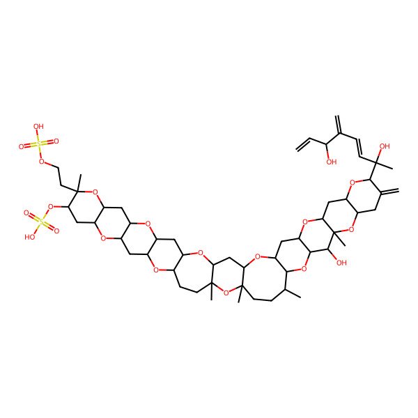 2D Structure of [(1R,3S,5R,7S,9R,11S,13R,14R,16S,18R,20S,22R,25S,27S,30S,31R,33R,34S,35R,37R,40S,42R,44S,46S,48R)-40-[(2S,3Z)-2,6-dihydroxy-5-methylideneocta-3,7-dien-2-yl]-34-hydroxy-13,25,27,30,35-pentamethyl-39-methylidene-13-(2-sulfooxyethyl)-4,8,12,17,21,26,32,36,41,45,49-undecaoxaundecacyclo[25.22.0.03,25.05,22.07,20.09,18.011,16.031,48.033,46.035,44.037,42]nonatetracontan-14-yl] hydrogen sulfate