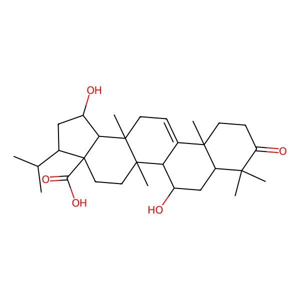 2D Structure of (1R,3S,3aR,5aS,5bS,6S,7aS,11aS,13aR,13bR)-1,6-dihydroxy-5a,8,8,11a,13a-pentamethyl-9-oxo-3-propan-2-yl-2,3,4,5,5b,6,7,7a,10,11,13,13b-dodecahydro-1H-cyclopenta[a]chrysene-3a-carboxylic acid