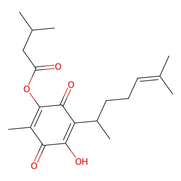 2D Structure of [4-hydroxy-2-methyl-5-[(2R)-6-methylhept-5-en-2-yl]-3,6-dioxocyclohexa-1,4-dien-1-yl] 3-methylbutanoate