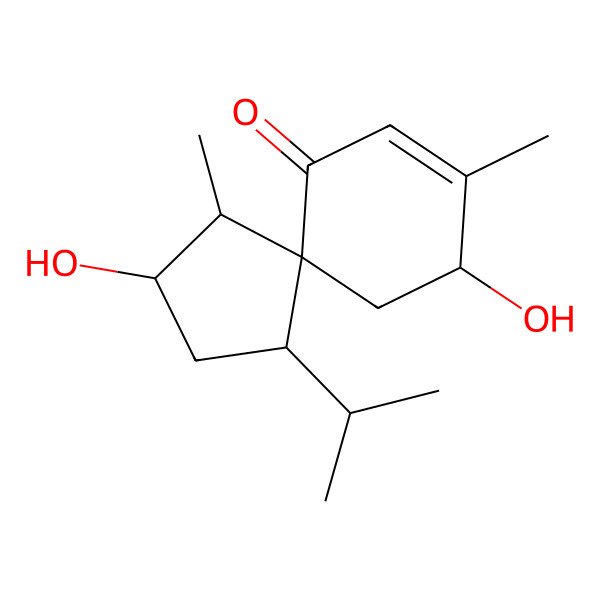 2D Structure of 2,7-Dihydroxy-1,8-dimethyl-4-propan-2-ylspiro[4.5]dec-8-en-10-one
