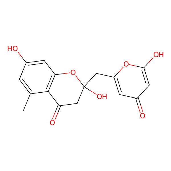 2D Structure of 2,7-dihydroxy-2-[(6-hydroxy-4-oxopyran-2-yl)methyl]-5-methyl-3H-chromen-4-one