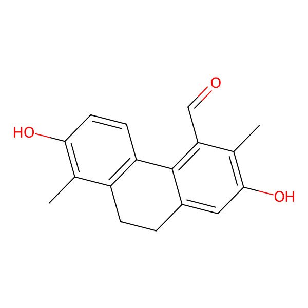 2D Structure of 2,7-Dihydroxy-3,8-dimethyl-9,10-dihydrophenanthrene-4-carbaldehyde 2D Structure of 2,7-Dihydroxy-3,8-dimethyl-9,10-dihydrophenanthrene-4-carbaldehyde