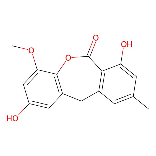2D Structure of 2,7-dihydroxy-4-methoxy-9-methyl-11H-benzo[c][1]benzoxepin-6-one