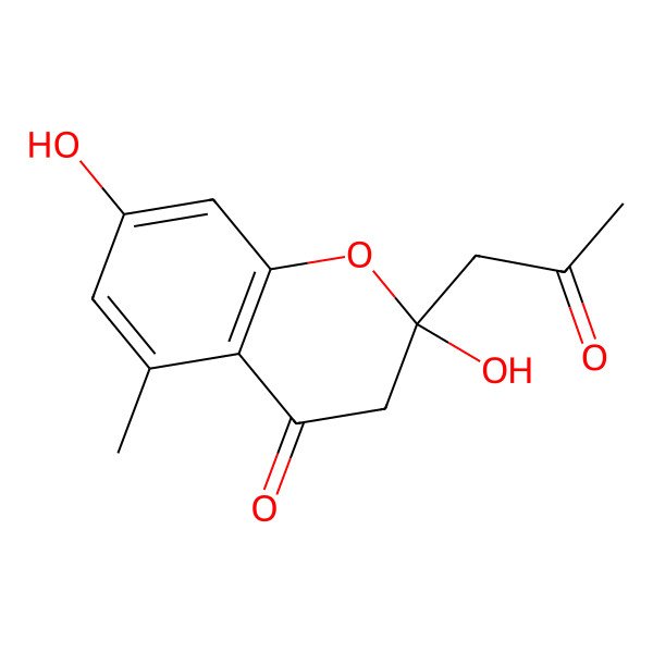 2D Structure of 2,7-dihydroxy-5-methyl-2-(2-oxopropyl)-3H-chromen-4-one