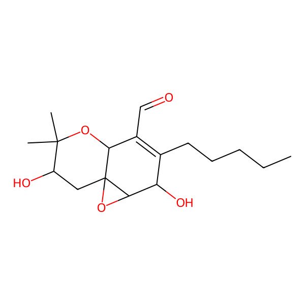 2D Structure of 2,7-dihydroxy-6,6-dimethyl-3-pentyl-2,4a,7,8-tetrahydro-1aH-oxireno[2,3-e]chromene-4-carbaldehyde