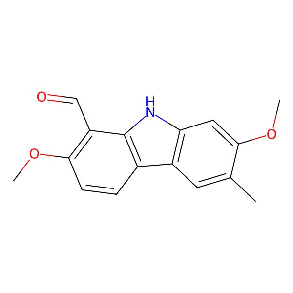 2D Structure of 2,7-dimethoxy-6-methyl-9H-carbazole-1-carbaldehyde