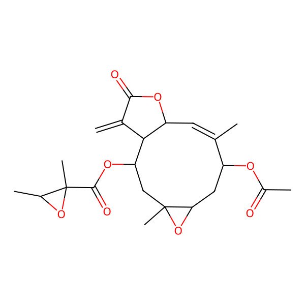 2D Structure of [(1R,2R,4R,6R,8S,9E,11R)-8-acetyloxy-4,9-dimethyl-14-methylidene-13-oxo-5,12-dioxatricyclo[9.3.0.04,6]tetradec-9-en-2-yl] (2R,3R)-2,3-dimethyloxirane-2-carboxylate