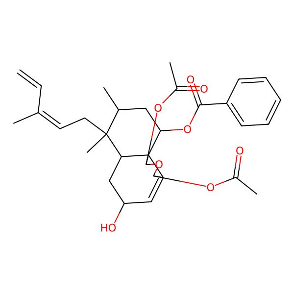 2D Structure of [(1R,3R,5S,6aR,7R,8S,10S,10aR)-1,3-diacetyloxy-5-hydroxy-7,8-dimethyl-7-[(2E)-3-methylpenta-2,4-dienyl]-1,3,5,6,6a,8,9,10-octahydrobenzo[d][2]benzofuran-10-yl] benzoate