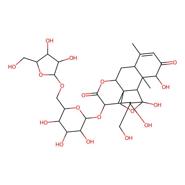 2D Structure of (1S,4R,5R,6S,7S,8R,11R,13S,17S,18S,19R)-8-[(2S,3R,4S,5S,6R)-6-[[(2S,3R,4R,5S)-3,4-dihydroxy-5-(hydroxymethyl)oxolan-2-yl]oxymethyl]-3,4,5-trihydroxyoxan-2-yl]oxy-4,5,17-trihydroxy-6-(hydroxymethyl)-14,18-dimethyl-3,10-dioxapentacyclo[9.8.0.01,7.04,19.013,18]nonadec-14-ene-9,16-dione