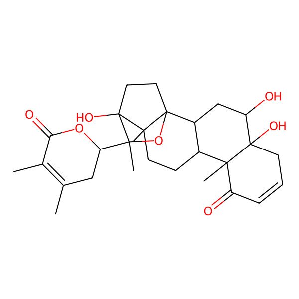 2D Structure of (1R,2R,4R,5R,10R,11S,14R,15R,16S)-16-[(2R)-4,5-dimethyl-6-oxo-2,3-dihydropyran-2-yl]-4,5,15-trihydroxy-10,14,16-trimethyl-17-oxapentacyclo[13.2.2.01,14.02,11.05,10]nonadec-7-en-9-one