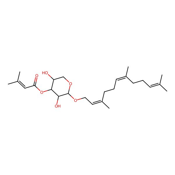 2D Structure of [(2R,3R,4S,5R)-3,5-dihydroxy-2-(3,7,11-trimethyldodeca-2,6,10-trienoxy)oxan-4-yl] 3-methylbut-2-enoate