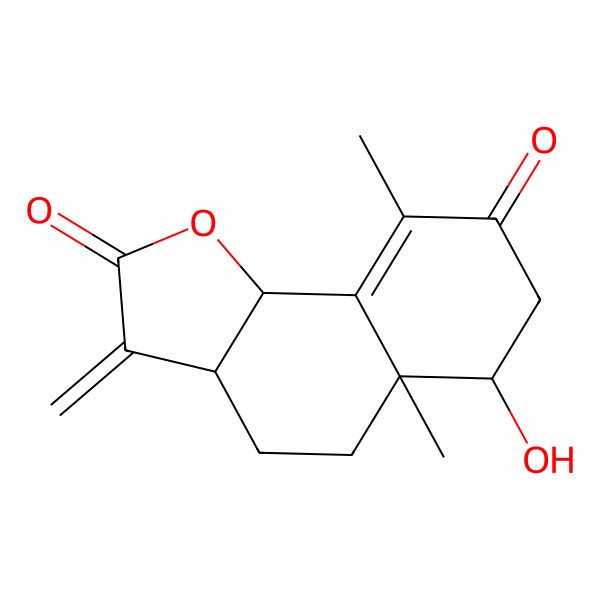 2D Structure of Naphtho(1,2-b)furan-2,8(3H,4H)-dione, 3a,5,5a,6,7,9b-hexahydro-6-hydroxy-5a,9-dimethyl-3-methylene-, (3aS,5aR,6R,9bS)-