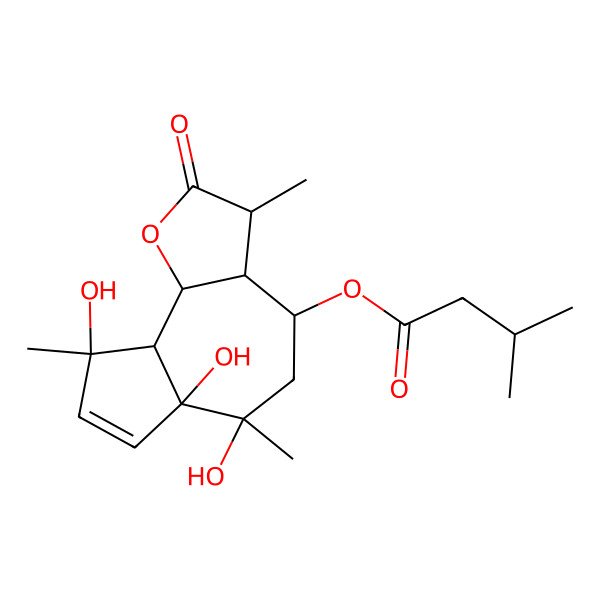 2D Structure of (6,6a,9-Trihydroxy-3,6,9-trimethyl-2-oxo-3,3a,4,5,9a,9b-hexahydroazuleno[4,5-b]furan-4-yl) 3-methylbutanoate