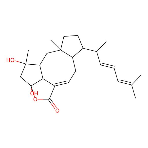 2D Structure of 13,15-Dihydroxy-3,15-dimethyl-6-(6-methylhepta-3,5-dien-2-yl)-12-oxatetracyclo[8.5.1.03,7.013,16]hexadec-9-en-11-one