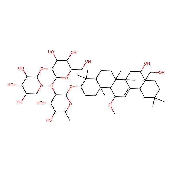 2D Structure of (2S,3R,4S,5R)-2-[(2S,3R,4S,5S,6R)-2-[(2R,3R,4S,5R,6R)-2-[[(3S,4aR,6aR,6bS,8R,8aS,12aS,14S,14aR,14bS)-8-hydroxy-8a-(hydroxymethyl)-14-methoxy-4,4,6a,6b,11,11,14b-heptamethyl-1,2,3,4a,5,6,7,8,9,10,12,12a,14,14a-tetradecahydropicen-3-yl]oxy]-4,5-dihydroxy-6-methyloxan-3-yl]oxy-4,5-dihydroxy-6-(hydroxymethyl)oxan-3-yl]oxyoxane-3,4,5-triol