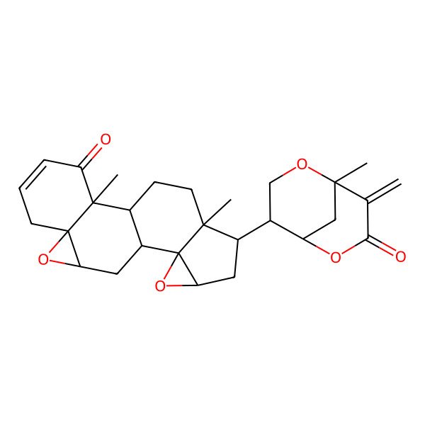 2D Structure of (1S,2R,7S,9R,11R,12R,14S,16R,17R)-2,17-dimethyl-16-[(1R,4R,5R)-1-methyl-8-methylidene-7-oxo-2,6-dioxabicyclo[3.3.1]nonan-4-yl]-8,13-dioxahexacyclo[9.8.0.02,7.07,9.012,14.012,17]nonadec-4-en-3-one