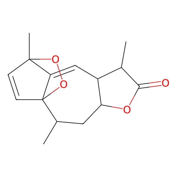2D Structure of 2,7,11-Trimethyl-5,12,13-trioxatetracyclo[9.2.2.01,10.04,8]pentadeca-9,14-dien-6-one