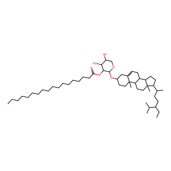 2D Structure of [(2S,3R,4S,5R)-2-[[(3S,8S,9S,10R,13R,14S,17R)-17-[(2R,5R)-5-ethyl-6-methylheptan-2-yl]-10,13-dimethyl-2,3,4,7,8,9,11,12,14,15,16,17-dodecahydro-1H-cyclopenta[a]phenanthren-3-yl]oxy]-4,5-dihydroxyoxan-3-yl] octadecanoate