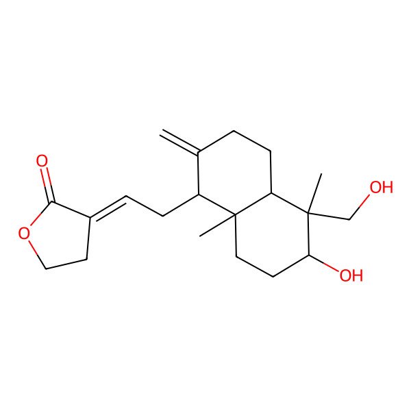 2D Structure of (3Z)-3-[2-[(1R,4aR,5R,6R,8aS)-6-hydroxy-5-(hydroxymethyl)-5,8a-dimethyl-2-methylidene-3,4,4a,6,7,8-hexahydro-1H-naphthalen-1-yl]ethylidene]oxolan-2-one