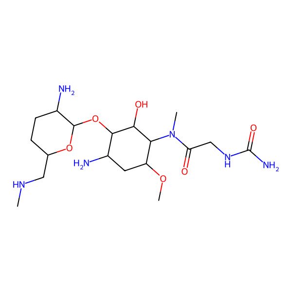 2D Structure of N-[4-amino-3-[3-amino-6-(methylaminomethyl)oxan-2-yl]oxy-2-hydroxy-6-methoxycyclohexyl]-2-(carbamoylamino)-N-methylacetamide