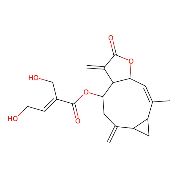2D Structure of [(1R,2Z,4R,6S,9R,10R)-3-methyl-7,11-dimethylidene-12-oxo-13-oxatricyclo[8.3.0.04,6]tridec-2-en-9-yl] (E)-4-hydroxy-2-(hydroxymethyl)but-2-enoate