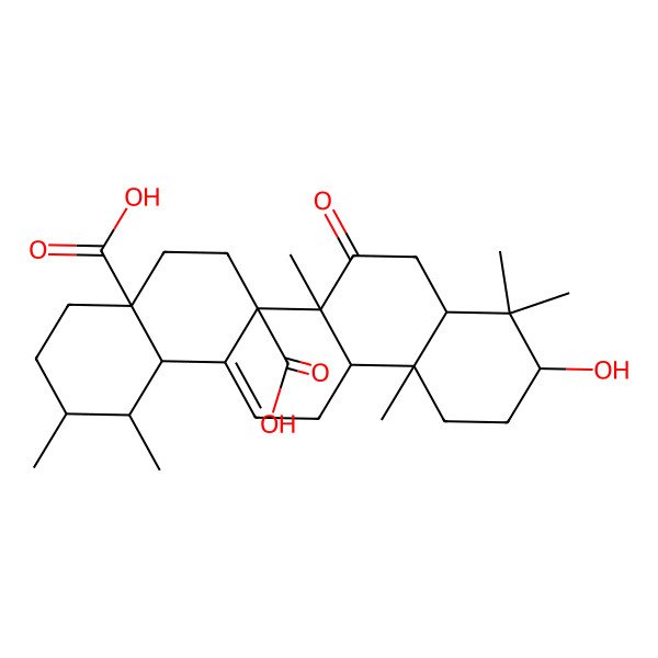 2D Structure of (1S,2R,4aS,6aR,6aS,6bR,8aR,10S,12aS,14bS)-10-hydroxy-1,2,6b,9,9,12a-hexamethyl-7-oxo-1,2,3,4,5,6,6a,8,8a,10,11,12,13,14b-tetradecahydropicene-4a,6a-dicarboxylic acid 2D Structure of (1S,2R,4aS,6aR,6aS,6bR,8aR,10S,12aS,14bS)-10-hydroxy-1,2,6b,9,9,12a-hexamethyl-7-oxo-1,2,3,4,5,6,6a,8,8a,10,11,12,13,14b-tetradecahydropicene-4a,6a-dicarboxylic acid