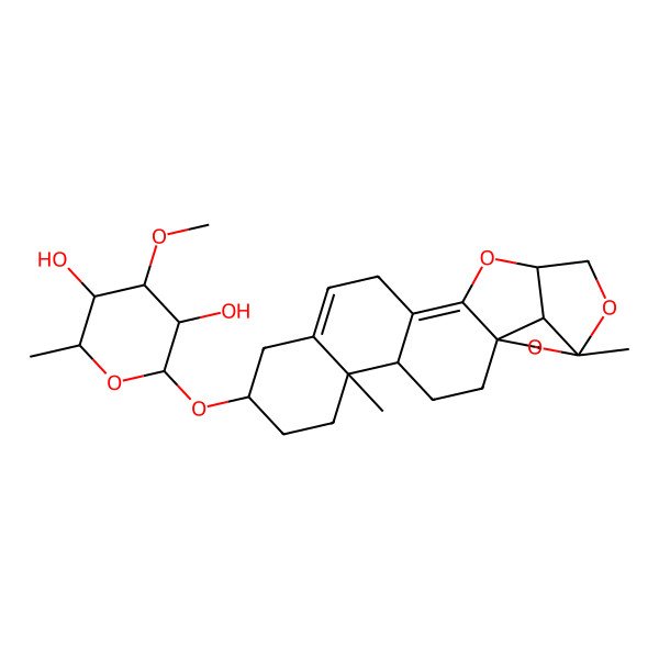 2D Structure of (2R,3R,4S,5R,6R)-2-[[(1R,4R,5R,8S,16S,19S,22R)-5,19-dimethyl-15,18,20-trioxahexacyclo[14.5.1.01,14.04,13.05,10.019,22]docosa-10,13-dien-8-yl]oxy]-4-methoxy-6-methyloxane-3,5-diol