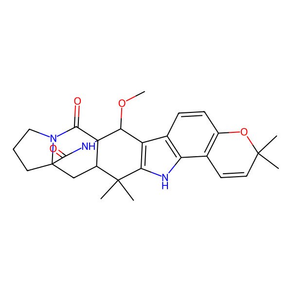 2D Structure of (1S,2S,17S,19R)-2-methoxy-9,9,16,16-tetramethyl-8-oxa-14,23,25-triazaheptacyclo[17.5.2.01,17.03,15.04,13.07,12.019,23]hexacosa-3(15),4(13),5,7(12),10-pentaene-24,26-dione