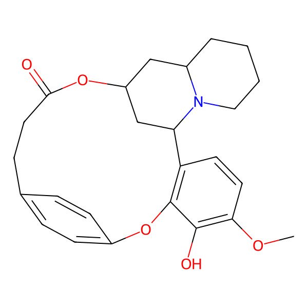 2D Structure of 4-Hydroxy-5-methoxy-2,18-dioxa-10-azapentacyclo[20.2.2.19,17.03,8.010,15]heptacosa-1(24),3(8),4,6,22,25-hexaen-19-one