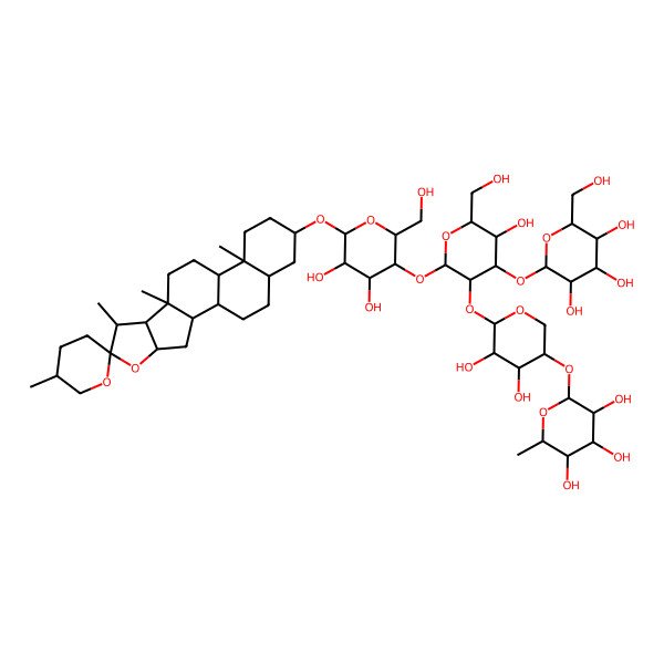 2D Structure of 2-[6-[2-[4,5-Dihydroxy-2-(hydroxymethyl)-6-(5',7,9,13-tetramethylspiro[5-oxapentacyclo[10.8.0.02,9.04,8.013,18]icosane-6,2'-oxane]-16-yl)oxyoxan-3-yl]oxy-5-hydroxy-6-(hydroxymethyl)-4-[3,4,5-trihydroxy-6-(hydroxymethyl)oxan-2-yl]oxyoxan-3-yl]oxy-4,5-dihydroxyoxan-3-yl]oxy-6-methyloxane-3,4,5-triol