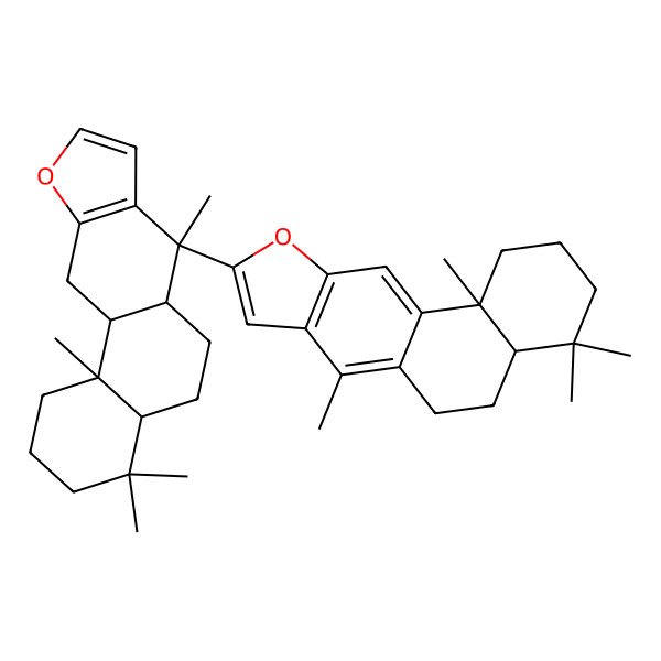 2D Structure of (4aS,11bS)-9-[(4aS,6aR,7S,11aS,11bR)-4,4,7,11b-tetramethyl-2,3,4a,5,6,6a,11,11a-octahydro-1H-naphtho[2,1-f][1]benzofuran-7-yl]-4,4,7,11b-tetramethyl-1,2,3,4a,5,6-hexahydronaphtho[2,1-f][1]benzofuran