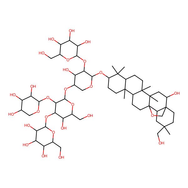 2D Structure of (2S,3R,4S,5R,6R)-2-[(2S,3R,4S,5S)-4-hydroxy-2-[[(1S,2R,4S,5R,8R,10S,13S,14R,17S,18R,20S)-2-hydroxy-20-(hydroxymethyl)-4,5,9,9,13,20-hexamethyl-24-oxahexacyclo[15.5.2.01,18.04,17.05,14.08,13]tetracosan-10-yl]oxy]-5-[(2S,3R,4S,5R,6R)-5-hydroxy-6-(hydroxymethyl)-4-[(2S,3R,4S,5R,6R)-3,4,5-trihydroxy-6-(hydroxymethyl)oxan-2-yl]oxy-3-[(2S,3R,4R,5S)-3,4,5-trihydroxyoxan-2-yl]oxyoxan-2-yl]oxyoxan-3-yl]oxy-6-(hydroxymethyl)oxane-3,4,5-triol