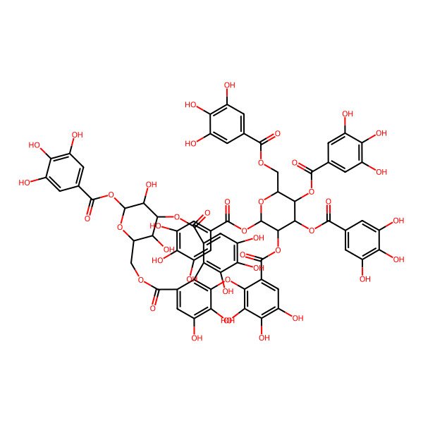 2D Structure of [(2S,3R,4S,5R,6R)-2,4,5-tris[(3,4,5-trihydroxybenzoyl)oxy]-6-[(3,4,5-trihydroxybenzoyl)oxymethyl]oxan-3-yl] 2-[[(1S,19R,21S,22R,23R)-6,7,8,12,13,22,23-heptahydroxy-3,16-dioxo-21-(3,4,5-trihydroxybenzoyl)oxy-2,17,20-trioxatetracyclo[17.3.1.04,9.010,15]tricosa-4,6,8,10,12,14-hexaen-11-yl]oxy]-3,4,5-trihydroxybenzoate