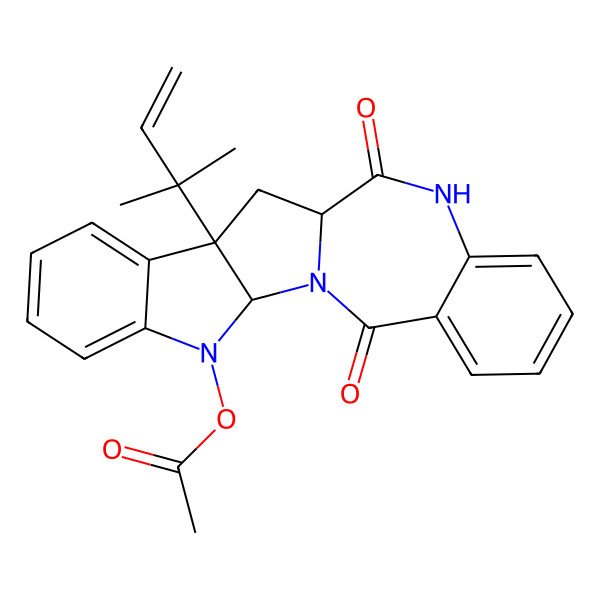 2D Structure of [10-(2-Methylbut-3-en-2-yl)-13,21-dioxo-1,3,14-triazapentacyclo[10.9.0.02,10.04,9.015,20]henicosa-4,6,8,15,17,19-hexaen-3-yl] acetate