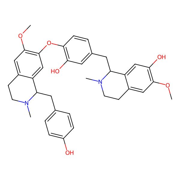 2D Structure of (1R)-1-[[3-hydroxy-4-[[(1R)-1-[(4-hydroxyphenyl)methyl]-6-methoxy-2-methyl-3,4-dihydro-1H-isoquinolin-7-yl]oxy]phenyl]methyl]-6-methoxy-2-methyl-3,4-dihydro-1H-isoquinolin-7-ol