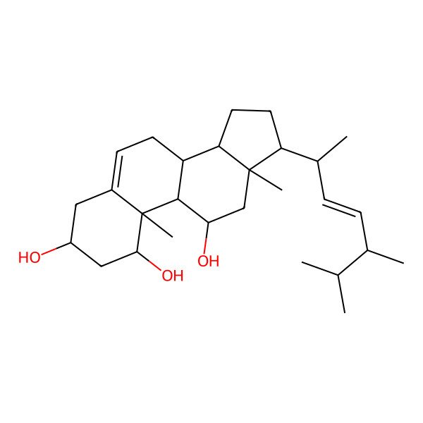 2D Structure of 17-(5,6-dimethylhept-3-en-2-yl)-10,13-dimethyl-2,3,4,7,8,9,11,12,14,15,16,17-dodecahydro-1H-cyclopenta[a]phenanthrene-1,3,11-triol