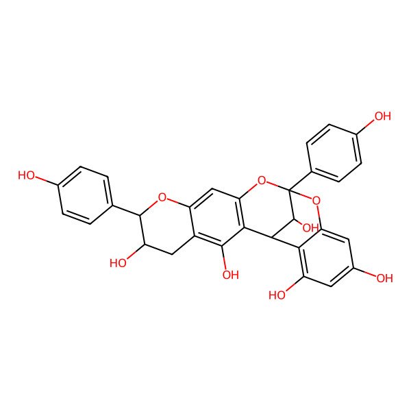 2D Structure of (1R,6R,7R,13S,21R)-7,13-bis(4-hydroxyphenyl)-8,12,14-trioxapentacyclo[11.7.1.02,11.04,9.015,20]henicosa-2(11),3,9,15,17,19-hexaene-3,6,17,19,21-pentol