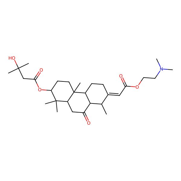 2D Structure of [7-[2-[2-(Dimethylamino)ethoxy]-2-oxoethylidene]-1,1,4a,8-tetramethyl-9-oxo-2,3,4,4b,5,6,8,8a,10,10a-decahydrophenanthren-2-yl] 3-hydroxy-3-methylbutanoate