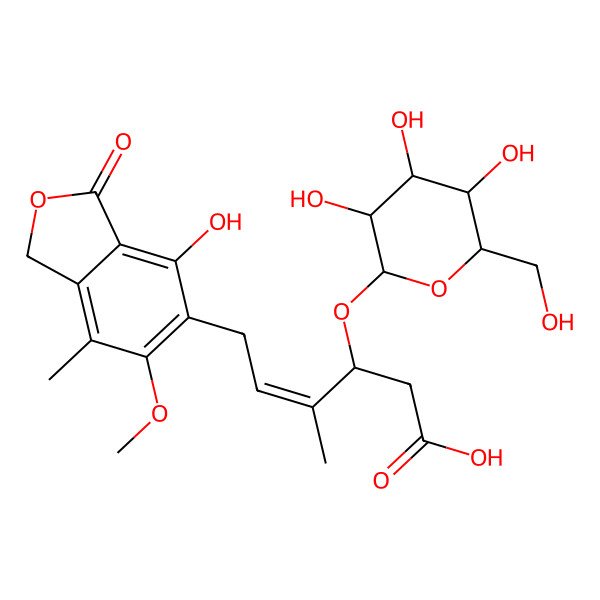 2D Structure of (3S)-6-(4-hydroxy-6-methoxy-7-methyl-3-oxo-1H-2-benzouran-5-yl)-4-methyl-3-[(2S,3R,4S,5S,6R)-3,4,5-trihydroxy-6-(hydroxymethyl)oxan-2-yl]oxyhex-4-enoic acid