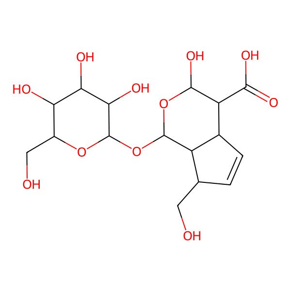 2D Structure of 3-Hydroxy-7-(hydroxymethyl)-1-[3,4,5-trihydroxy-6-(hydroxymethyl)oxan-2-yl]oxy-1,3,4,4a,7,7a-hexahydrocyclopenta[c]pyran-4-carboxylic acid